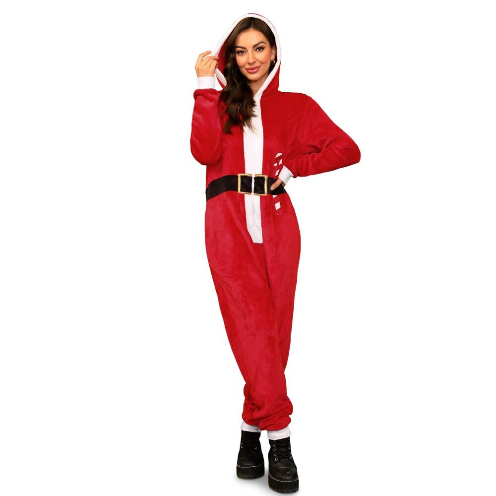4075 Christmas Novelty Cosplay Pajamas Plush Fleece Hooded Zip Up Onesies